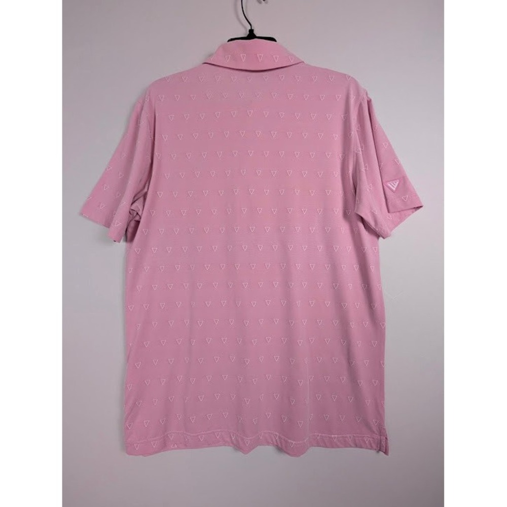 Levelwear Golf Polo Shirt Mens M Pink Geometric Sun/Snowflake Logo Button Collar - Picture 3 of 7